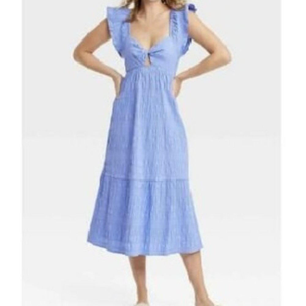 Universal Thread Flutter Cap Sleeve A-Line Midi D… - image 3